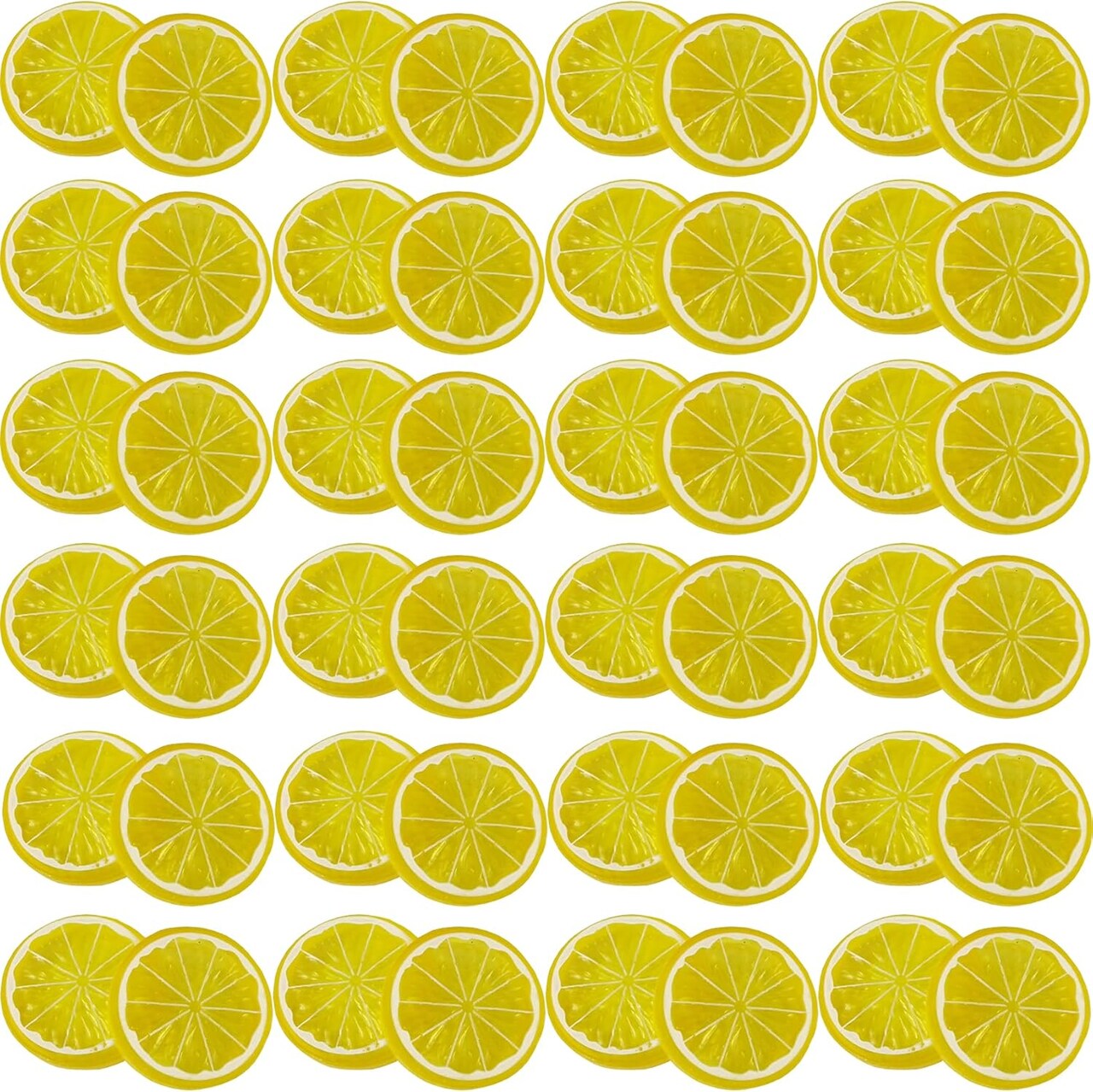 40PCS Artificial Yellow Lemons – Lifelike Plastic Faux Fruit Slices for Kitchen Décor, Party Decorations, Vase Fillers, Photography Props, and DIY Arrangements